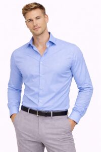 Slim Fit Rahat Kumaş Uzun Kollu  Erkek Gömlek  8952 MAVİ