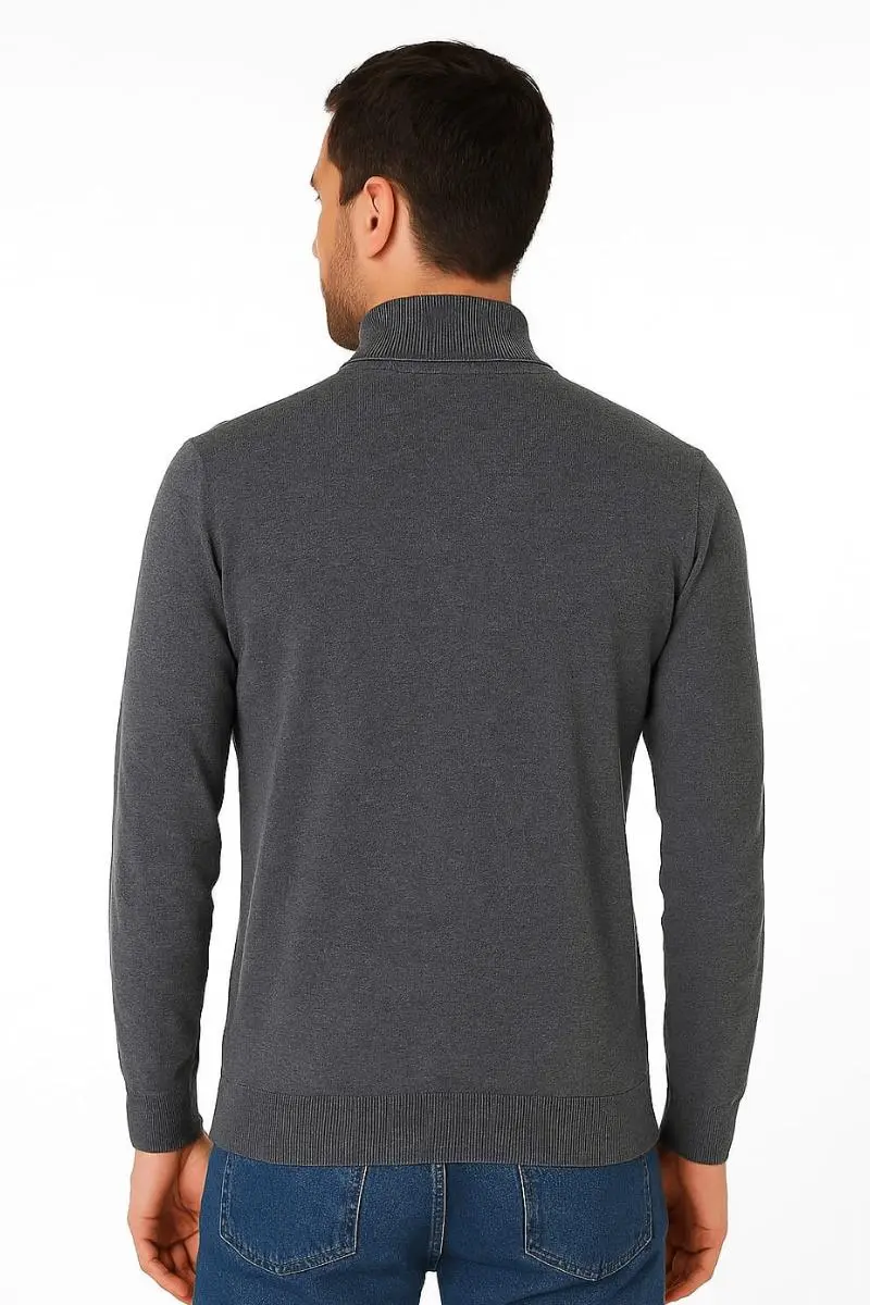 Uzun Kollu Yarım Balıkçı Yaka Pamuk Karışımlı  Düz Rahat ve Sıcak Tutan Kumaş Erkek Yarım Boğazlı Kazak 93041