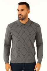 Erkek Triko Kazak Uzun Kollu Viskon Karışımlı Üçgen Baskılı Sıcak Tutan Rahat Şık Günlük Kazak 412 ANTRASİT