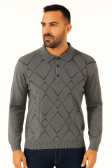 Uzun Kollu Viscon Karışımlı Üçgen Baskılı Sıcak Kumaşlı Erkek Triko Kazak 412