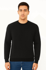 Uzun Kollu Bisiklet Yakalı Pamuk Karışımlı Çizgi Detaylı Sıcaklığıyla Ön Plana Giren Erkek Sweatshirt 95090