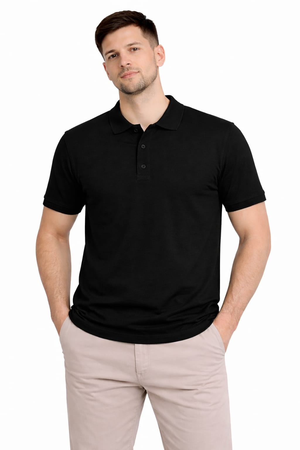 Polo Yaka Yarım Düğmeli Kısa Kollu Erkek Tişört SİYAH SİYAH - XXL