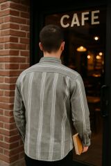 96139 Erkek Gömlek – Yumuşak Pamuk Kumaş – Uzun Kollu Çizgi Detaylı – Günlük ve Ofis Kullanımı İçin – Şık ve Rahat Tasarım HAKİ