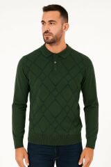 Erkek Triko Kazak Uzun Kollu Viskon Karışımlı Üçgen Baskılı Sıcak Tutan Rahat Şık Günlük Kazak 412 HAKİ