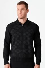 Erkek Triko Kazak Uzun Kollu Viskon Karışımlı Üçgen Baskılı Sıcak Tutan Rahat Şık Günlük Kazak 412 SİYAH