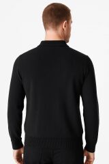 Erkek Triko Kazak Uzun Kollu Viskon Karışımlı Üçgen Baskılı Sıcak Tutan Rahat Şık Günlük Kazak 412 SİYAH