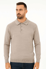 Uzun Kollu Polo Yakalı Yarım Düğmeli Rahat Akrilik Kumaşlı Erkek Kazak 93089