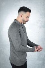 Uzun Kollu Polo Yakalı Yarım Düğmeli Rahat Akrilik Kumaşlı Erkek Kazak 93089