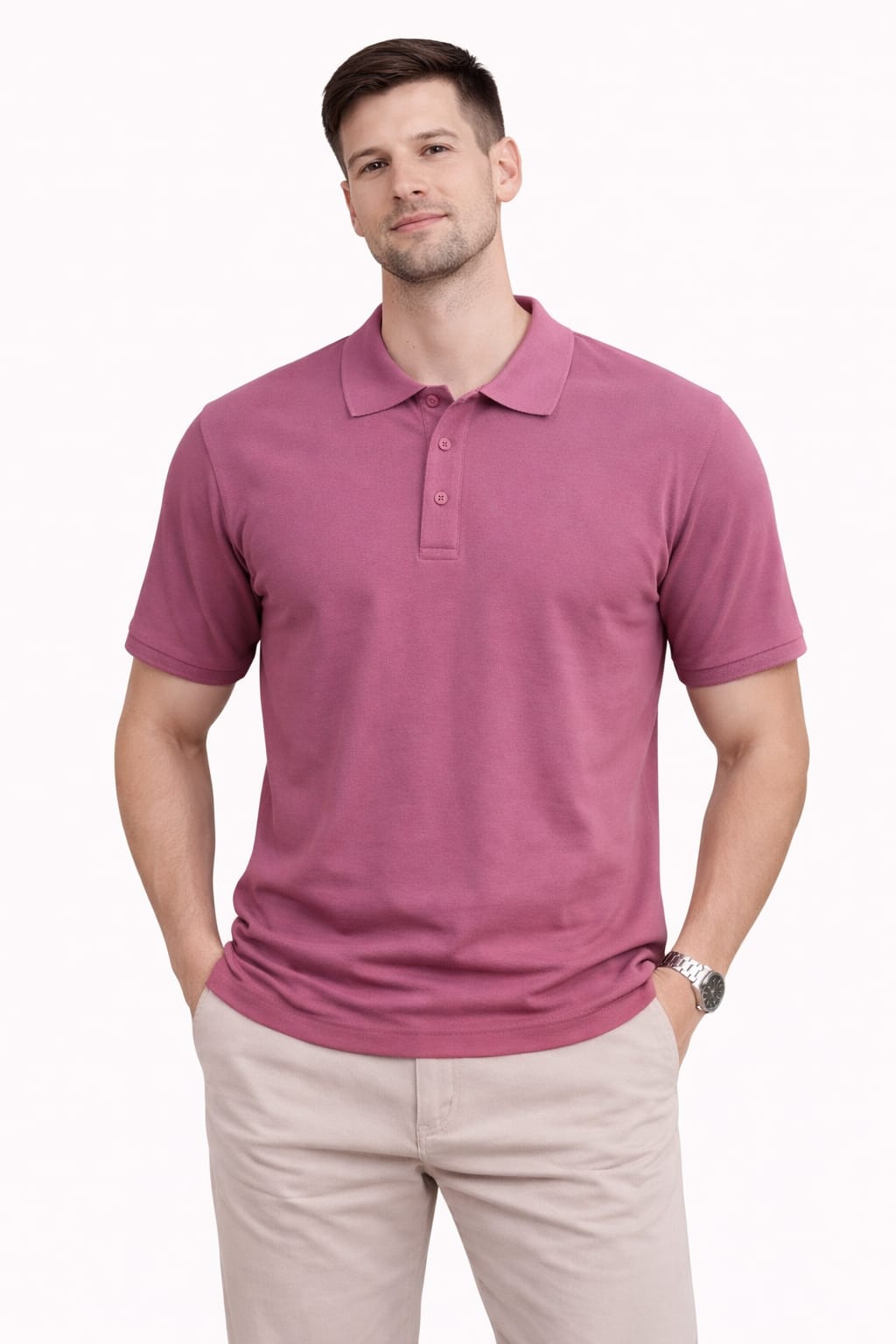Polo Yaka Yarım Düğmeli Kısa Kollu Erkek Tişört PURPLE PURPLE - M