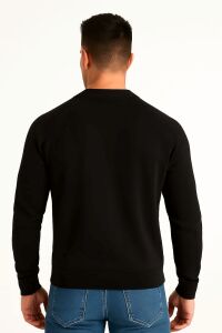 Bisiklet Yaka Uzun Kollu Pamuk Karışımlı Erkek Sweatshirt SİYAH