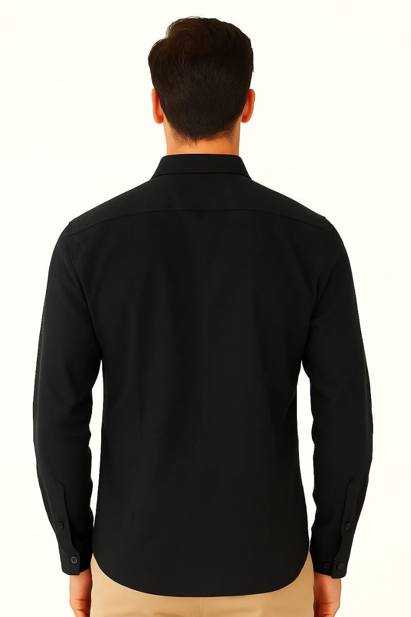 Uzun Kollu Klasik Yakalı Düğmeli Pamuklu Düz Erkek Gömlek SİYAH