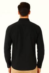 Uzun Kollu Klasik Yakalı Düğmeli Pamuklu Düz Erkek Gömlek SİYAH