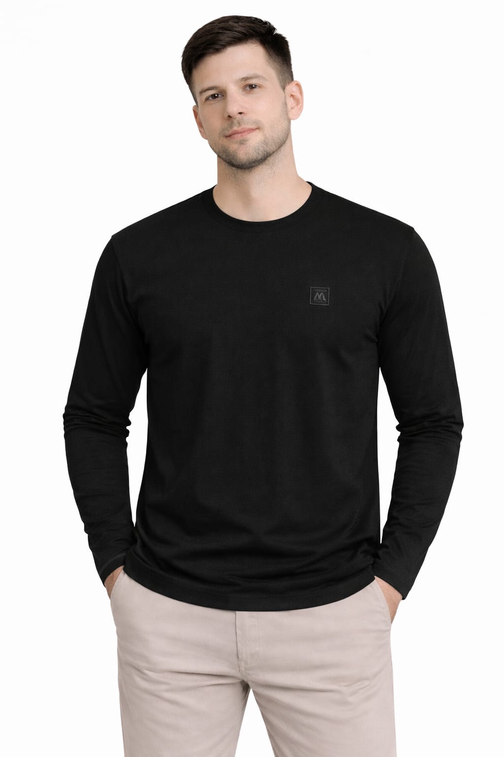 Bisiklet Yaka Uzun Kollu Erkek Sweatshirt 671 SİYAH SİYAH - L