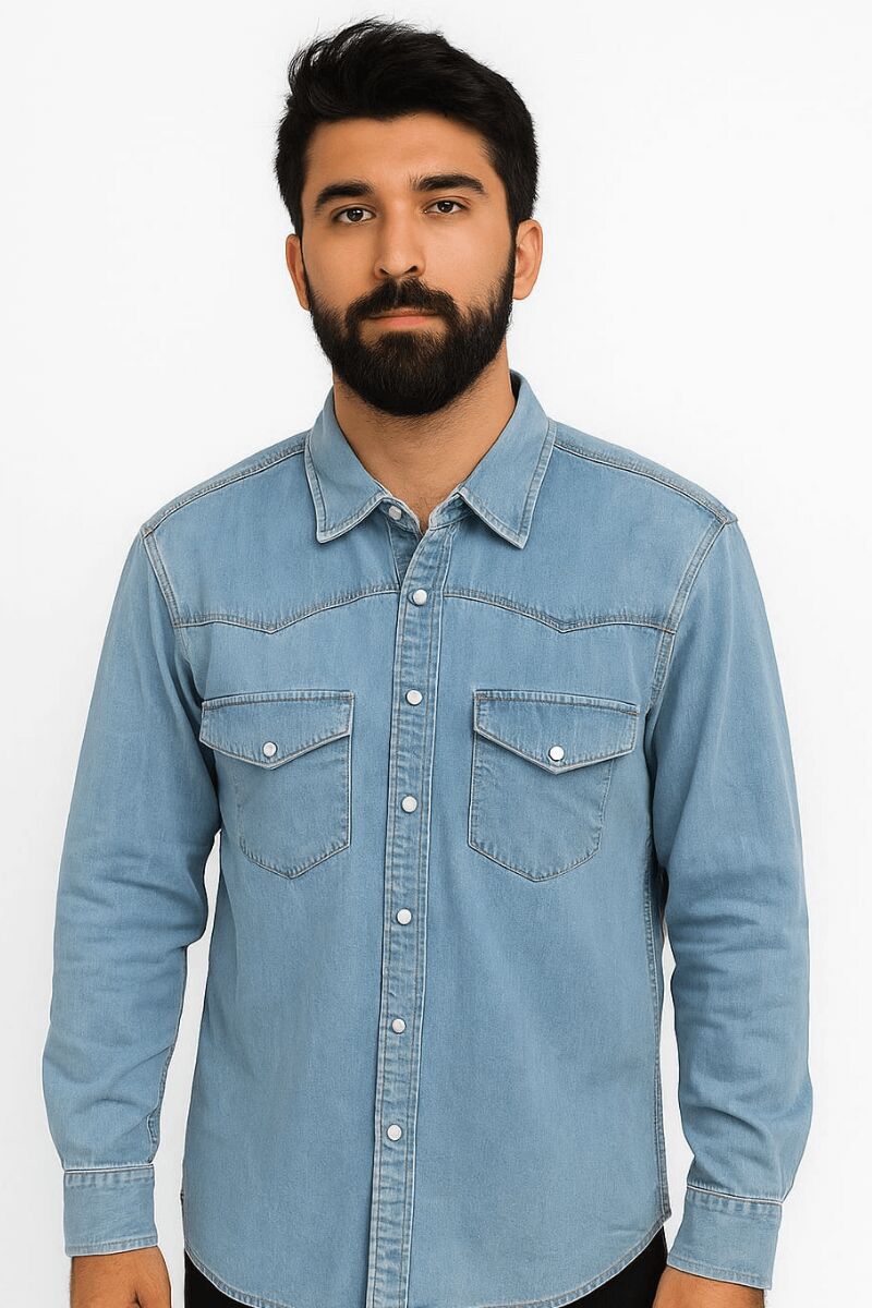Erkek Mavi Kot Gömlek Uzun Kollu Pamuklu Çift Cep Kapaklı Regular Fit Kışlık Şık Denim Gömlek 96149 MAVİ
