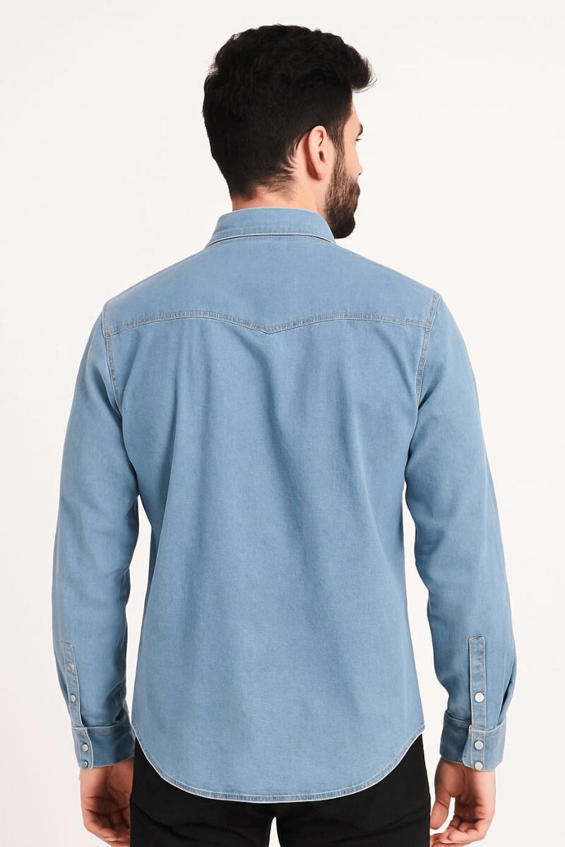 Erkek Mavi Kot Gömlek Uzun Kollu Pamuklu Çift Cep Kapaklı Regular Fit Kışlık Şık Denim Gömlek 96149 MAVİ