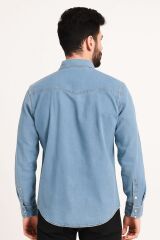 Erkek Mavi Kot Gömlek Uzun Kollu Pamuklu Çift Cep Kapaklı Regular Fit Kışlık Şık Denim Gömlek 96149 MAVİ