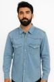 Uzun Kollu Pamuklu Çift Cep Kapaklı Regular Kesim Erkek Denim Gömlek 96149 MAVİ MAVİ - S