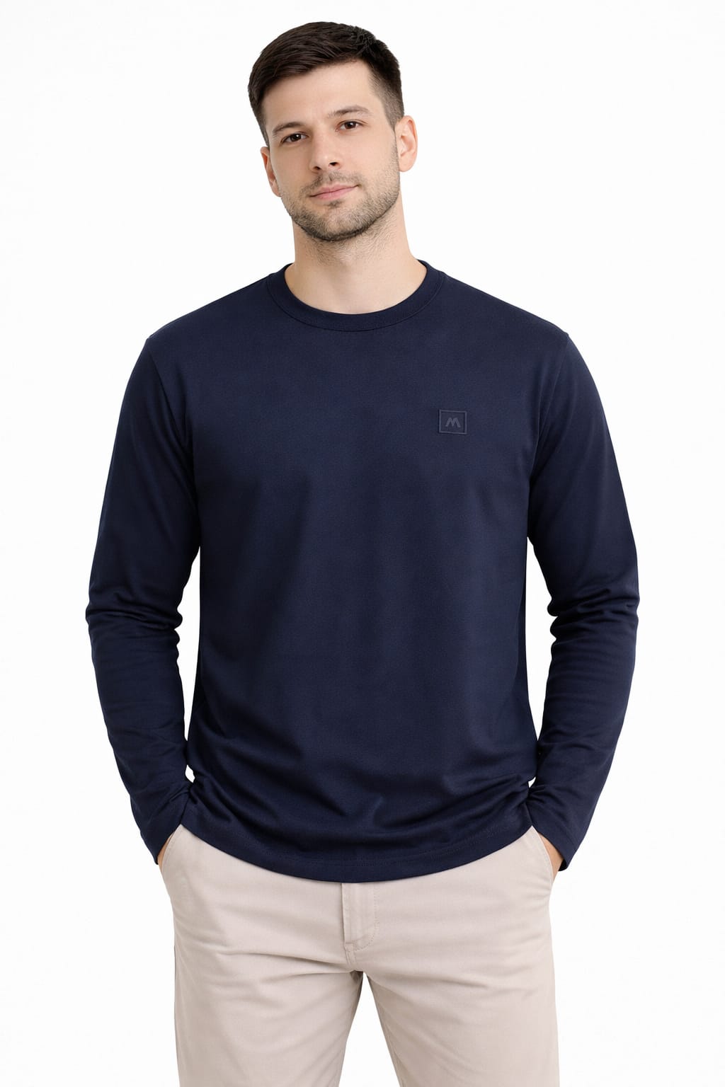 Bisiklet Yaka Uzun Kollu Erkek Sweatshirt 671 LACİVERT LACİVERT - M