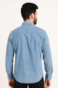 Uzun Kollu Pamuklu Çift Cep Kapaklı Regular Kesim Erkek Denim Gömlek 96149 MAVİ MAVİ - M