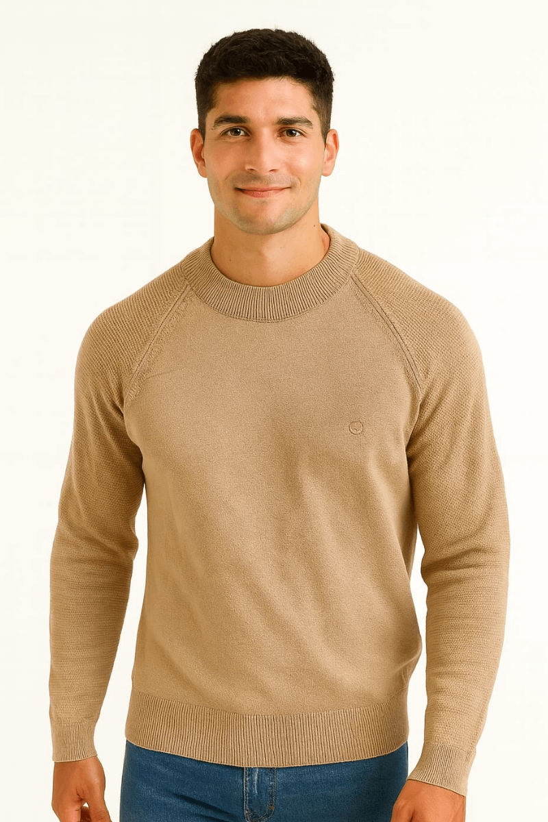Bisiklet Yaka Uzun Kollu Pamuk Karışımlı Erkek Sweatshirt VİZON VİZON - XXL