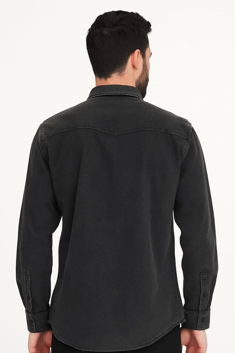 Erkek Mavi Kot Gömlek Uzun Kollu Pamuklu Çift Cep Kapaklı Regular Fit Kışlık Denim Gömlek 96149 ANTRASİT