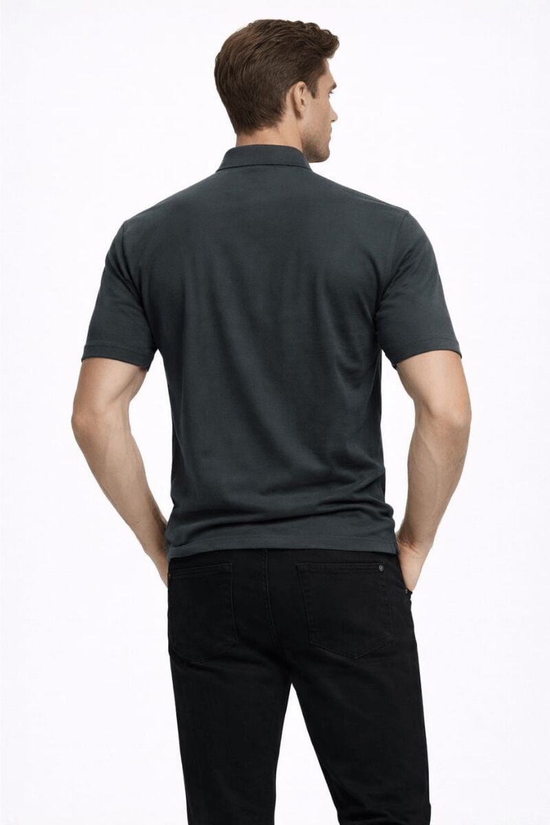 Ayaklı  Yaka Yarım Fermuar Kapamalı Rahat Esnek Kumaş Kısa Kollu Erkek Tshirt 95308 SİYAH