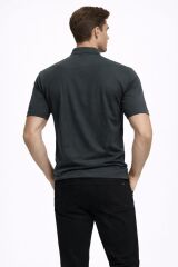 Ayaklı  Yaka Yarım Fermuar Kapamalı Rahat Esnek Kumaş Kısa Kollu Erkek Tshirt 95308 SİYAH