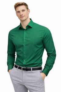 Uzun Kollu Müslin Yaka Casual  Erkek Gömlek 9136 YEŞİL