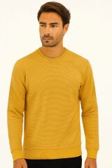 Bisiklet Yaka Pamuk Karışımından Üretilmiş Rahat Kesim Yumuşak Sweatshirt 95092 HARDAL