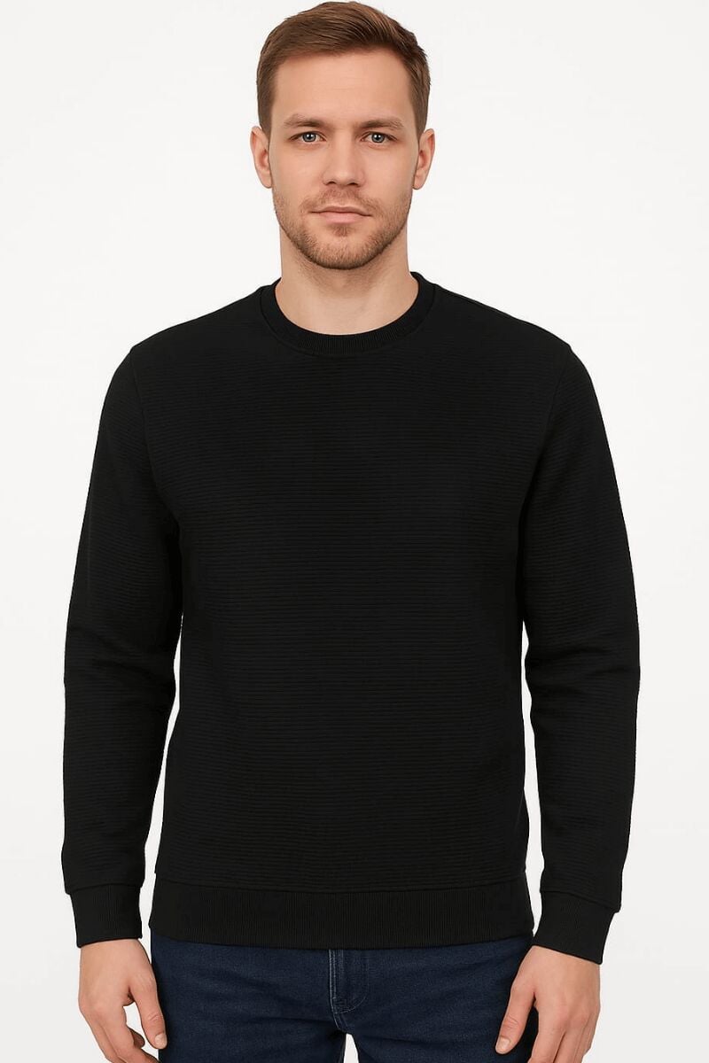 Bisiklet Yaka Pamuk Karışımından Üretilmiş Rahat Kesim Yumuşak Sweatshirt 95092 SİYAH