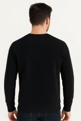 Bisiklet Yaka Pamuk Karışımından Üretilmiş Rahat Kesim Yumuşak Sweatshirt 95092 SİYAH