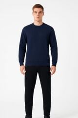 Bisiklet Yaka Pamuk Karışımından Üretilmiş Rahat Kesim Yumuşak Sweatshirt 95092 LACİVERT