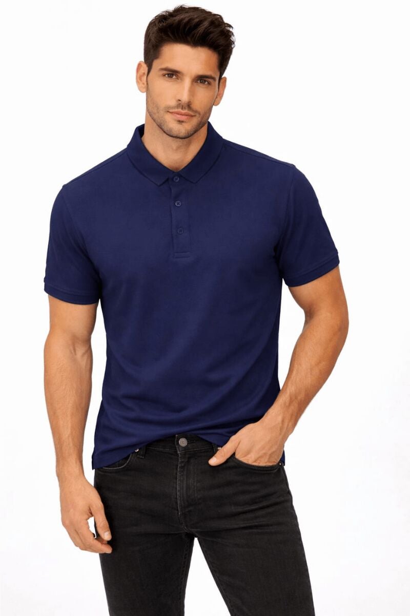 Düğme Kapamalı Polo Yaka Kısa Kollu İnce Erkek Tshirt 4817 LACİVERT