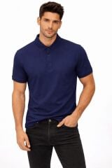 Düğme Kapamalı Polo Yaka Kısa Kollu İnce Erkek Tshirt 4817 LACİVERT