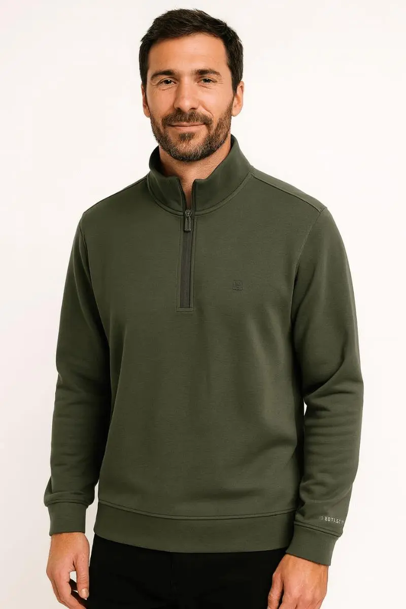 Uzun Kollu  Yarım Fermuarlı Dik Yakalı Pamuk Karışımlı Rahat Erkek Sweashirt 763