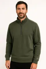 Uzun Kollu  Yarım Fermuarlı Dik Yakalı Pamuk Karışımlı Rahat Erkek Sweashirt 763