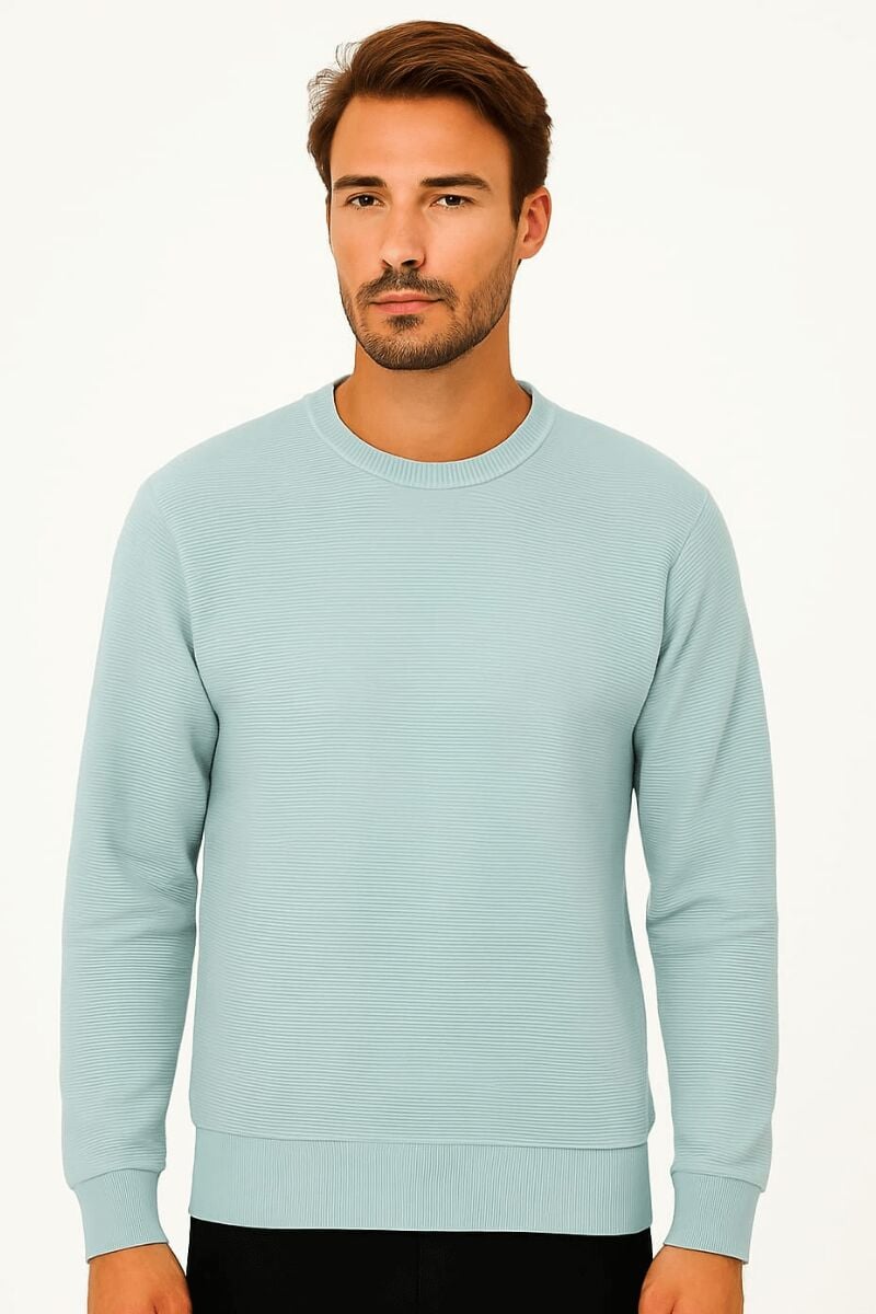 Bisiklet Yaka Pamuk Karışımından Üretilmiş Rahat Kesim Yumuşak Sweatshirt 95092 MİNT