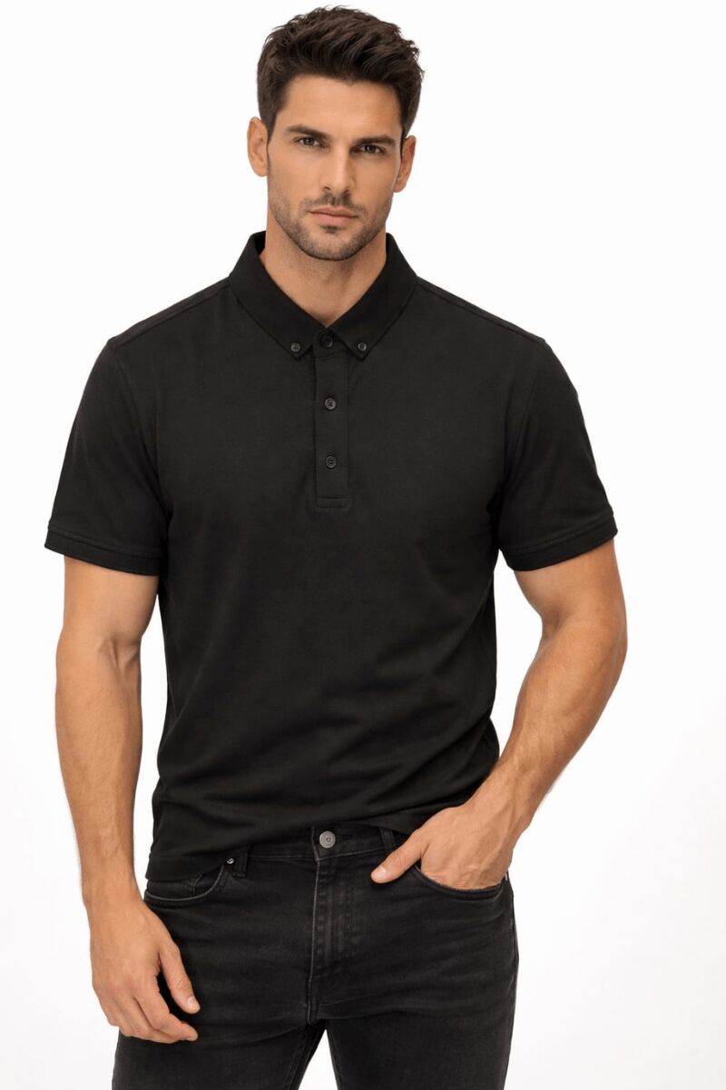 Düğme Kapamalı Polo Yaka Kısa Kollu İnce Erkek Tshirt 4817 SİYAH