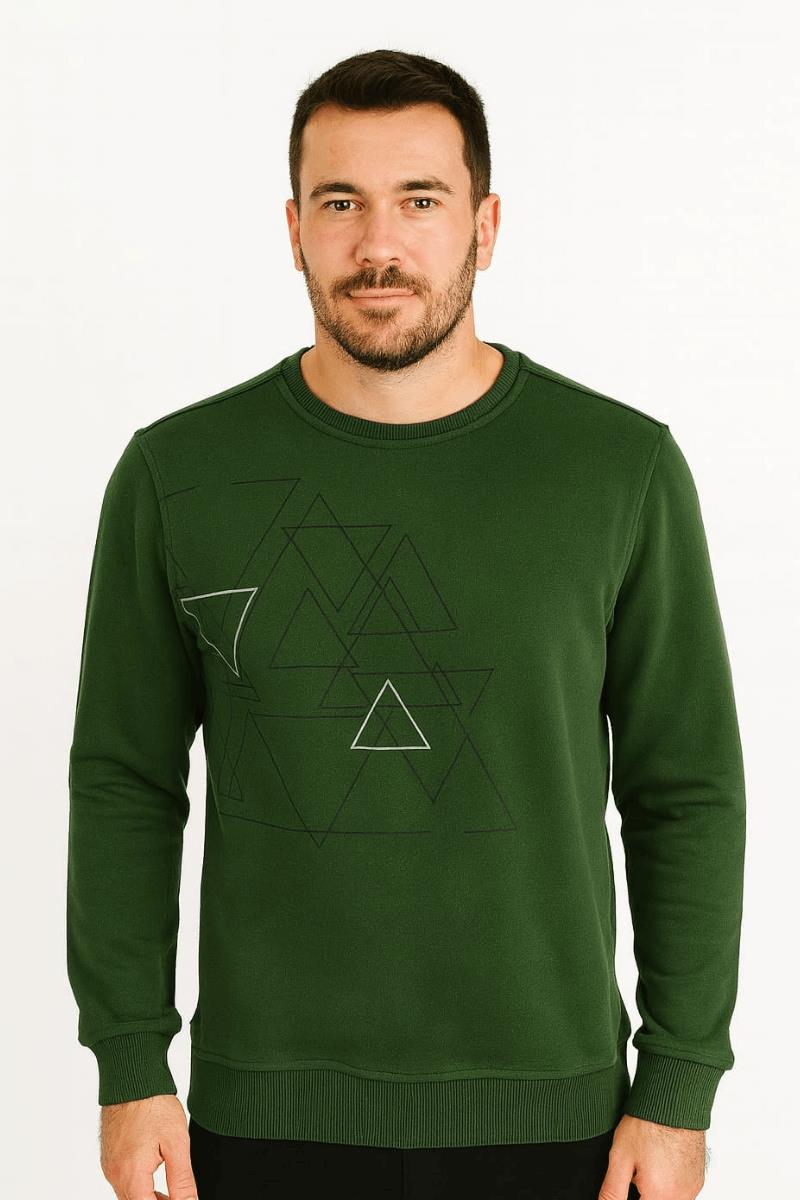 Uzun Kollu Pamuk Karışımlı Selanik Kumaş Bisiklet Yaka Ön Baskılı Erkek Kazak 665