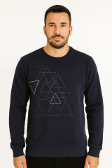 Uzun Kollu Pamuk Karışımlı Selanik Kumaş Bisiklet Yaka Ön Baskılı Erkek Kazak 665