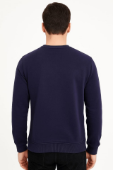 Uzun Kollu Pamuk Karışımlı Selanik Kumaş Bisiklet Yaka Ön Baskılı Erkek Kazak 665