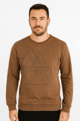 Uzun Kollu Pamuk Karışımlı Selanik Kumaş Bisiklet Yaka Ön Baskılı Erkek Kazak 665