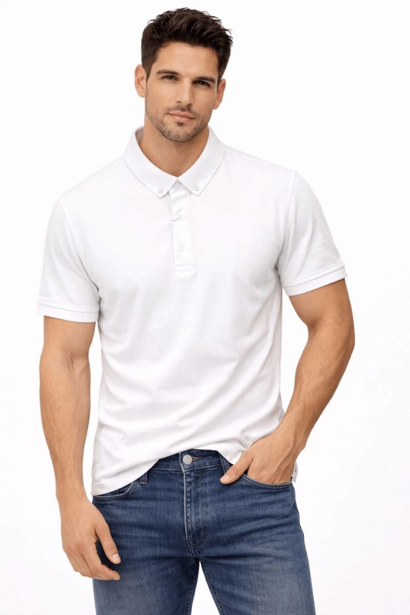 Düğme Kapamalı Polo Yaka Kısa Kollu İnce Erkek Tshirt 4817 BEYAZ
