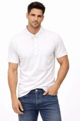 Düğme Kapamalı Polo Yaka Kısa Kollu İnce Erkek Tshirt 4817 BEYAZ