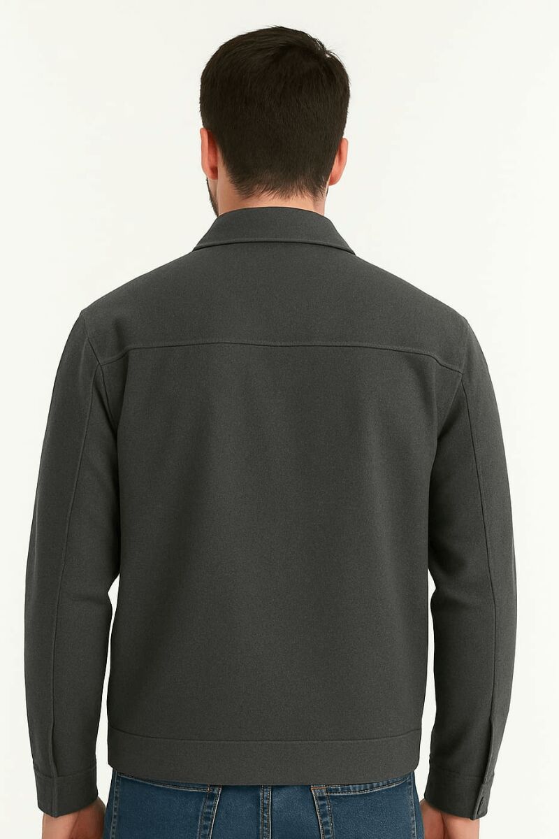 Erkek Yakalı Kapitone Astarlı Mont  Uzun Kollu Pamuk Yandan Cepli Tam Fermuar Kapamalı GRİ