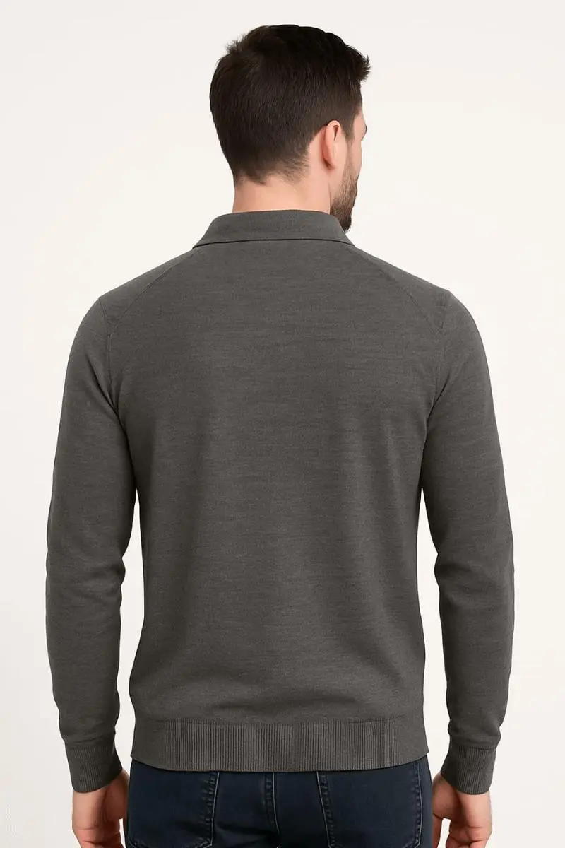 Uzun Kollu Polo Yakalı Yarım Düğmeli Rahat Akrilik Kumaşlı Erkek  Triko Kazak 93089