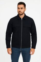 Erkek Yakalı Kapitone Astarlı Mont  Uzun Kollu Pamuk Yandan Cepli Tam Fermuar Kapamalı LACİVERT