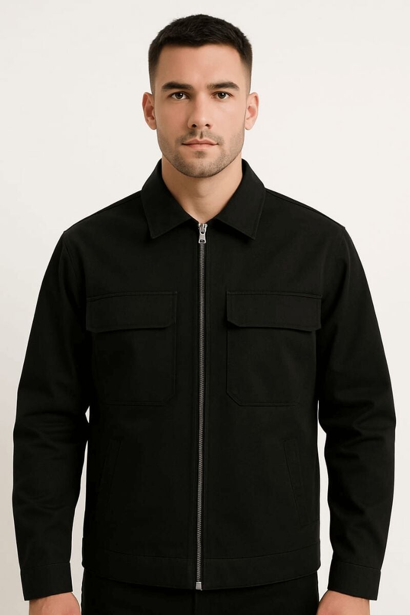 Erkek Yakalı Kapitone Astarlı Mont  Uzun Kollu Pamuk Yandan Cepli Tam Fermuar Kapamalı SİYAH