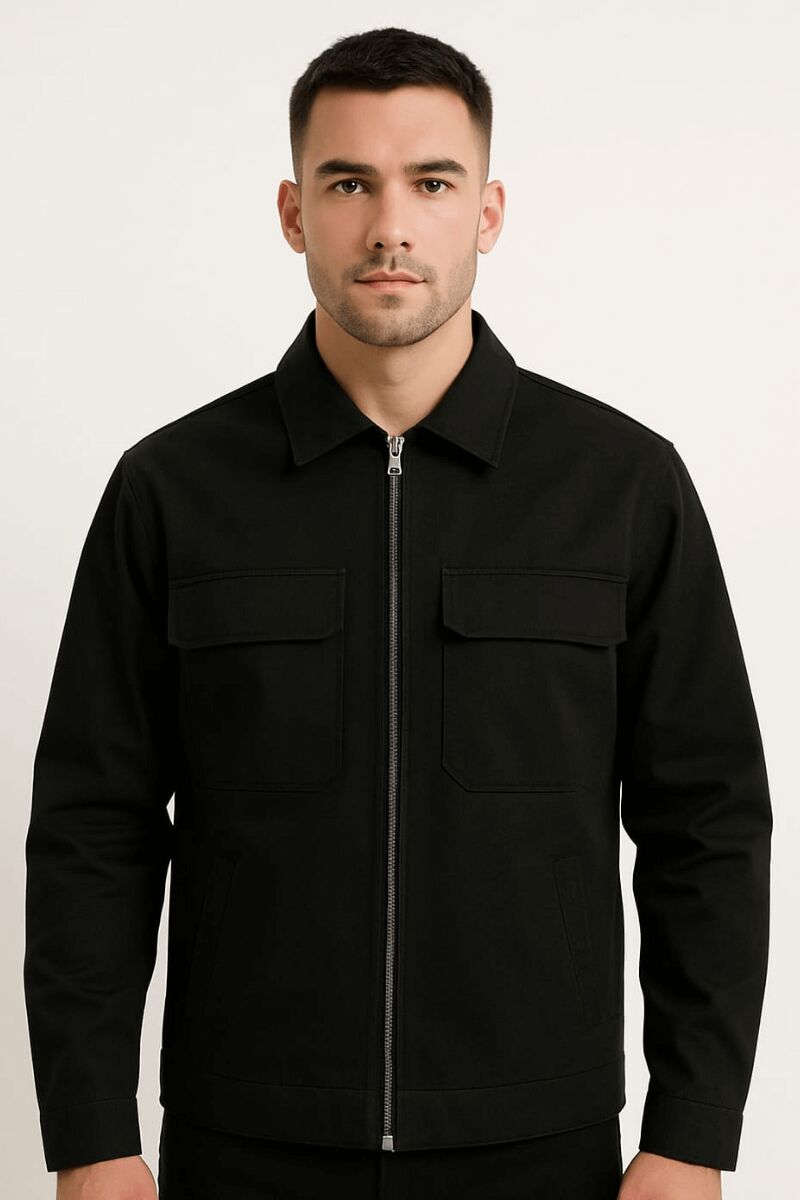 Erkek Yakalı Kapitone Astarlı Mont  Uzun Kollu Pamuk Yandan Cepli Tam Fermuar Kapamalı SİYAH