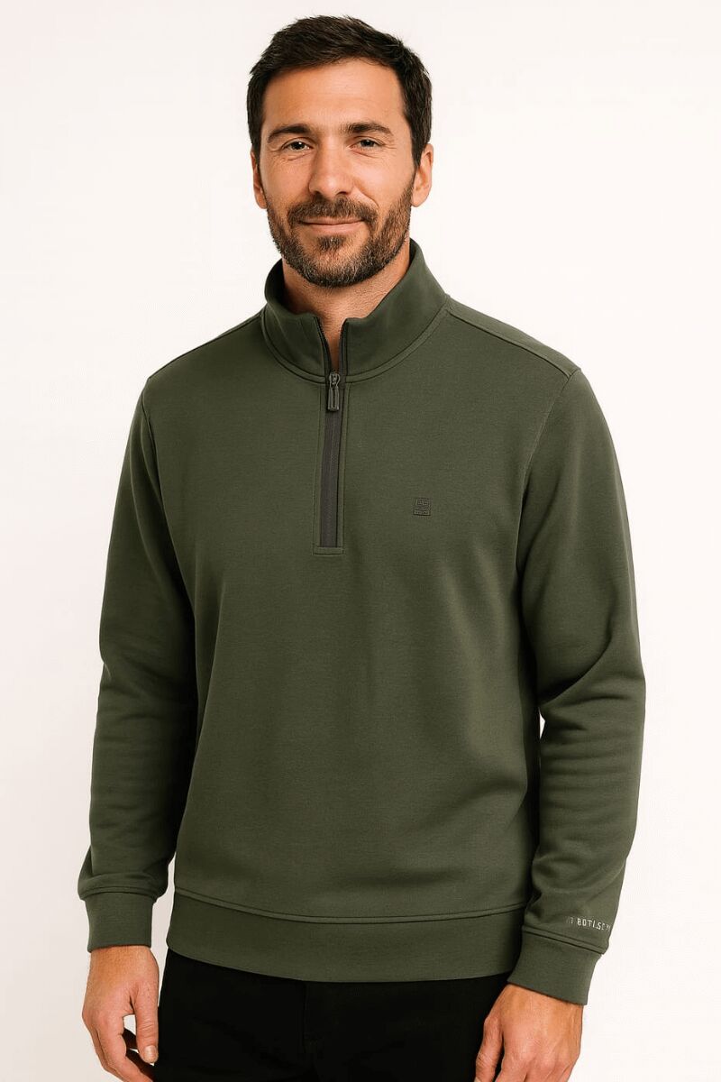 Uzun Kollu  Yarım Fermuarlı Dik Yakalı Pamuk Karışımlı Rahat Erkek Sweashirt 763 HAKİ